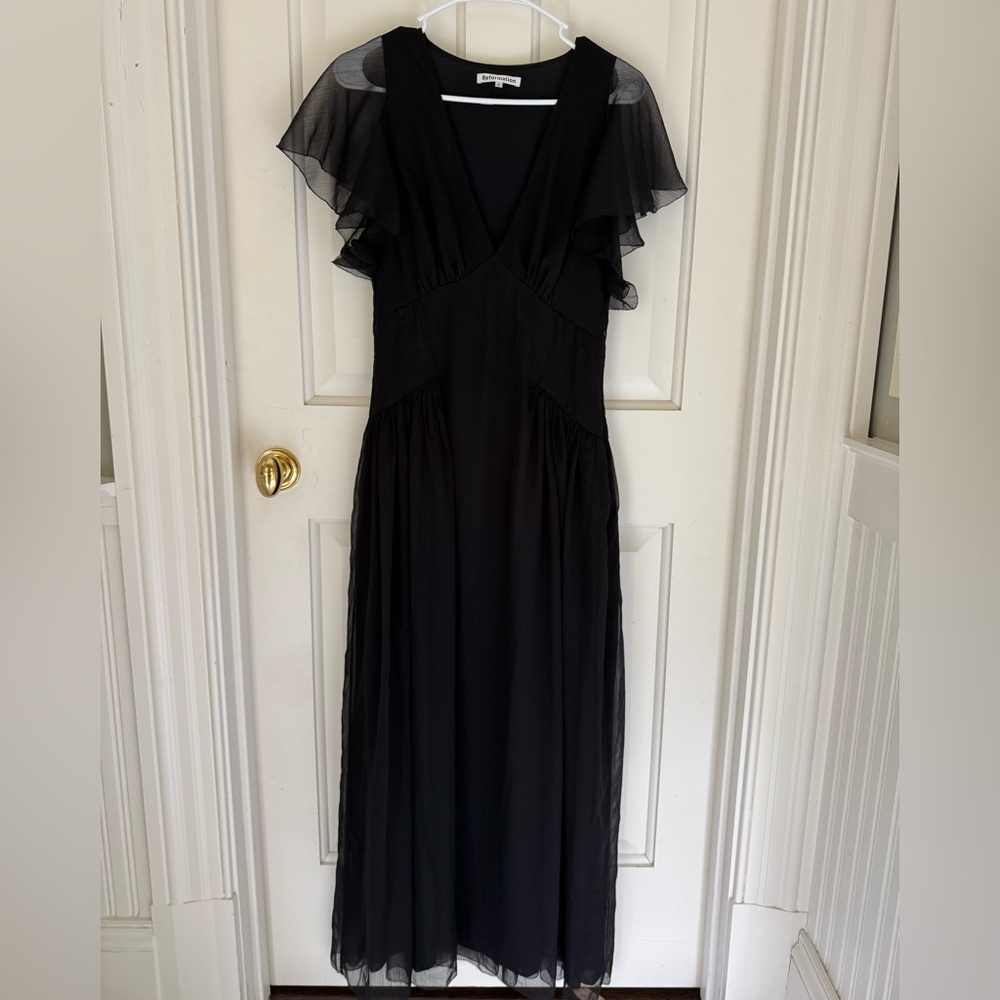 Reformation Black Maxi Dress with Sheer Sleeves